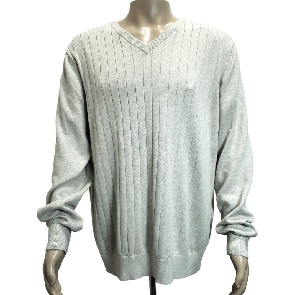 Nautica Mens 100% Cotton Sweater Argyle Vneck  Size Extra Large Beige